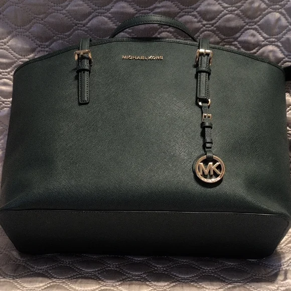 Michael Kors Large Race Car Green Tote Bag with Gold Accents - Picture 2 of 4